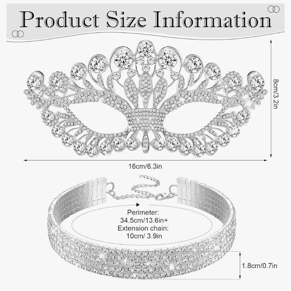 Rhinestone Masquerade Mask and Choker Necklace Costume Jewelry Set for Women - Picture 3 of 6